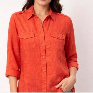 Chaus Vibrant Coral Button-Down Linen shirt